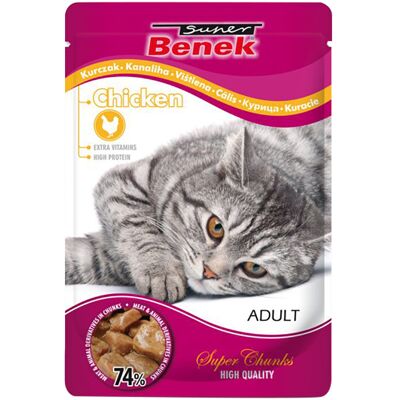 48x 100g Super Benek Super Chunks Kip in Saus Katten Natvoer 48x 100g Super Benek Super Chunks Kip in Saus Katten Natvoer