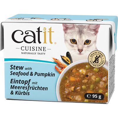 12x95g Catit Cuisine stoofpot zeevruchten met pompoen nat kattenvoer 12x95g Catit Cuisine stoofpot zeevruchten met pompoen nat kattenvoer