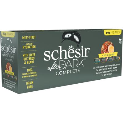 12x80g Schesir After Dark Mix: 4 smaken nat kattenvoer 12x80g Schesir After Dark Mix: 4 smaken nat kattenvoer