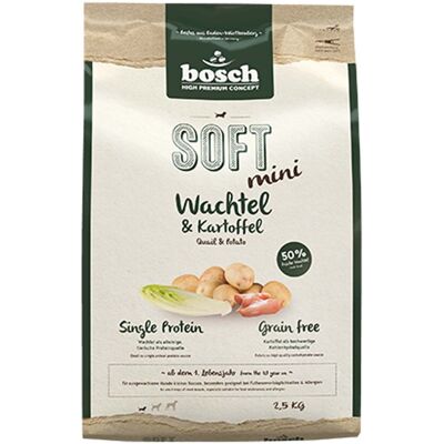 2,5kg Bosch HPC Zachte Mini Kwartel & Aardappel Droog hondenvoer 2,5kg Bosch HPC Zachte Mini Kwartel & Aardappel Droog hondenvoer