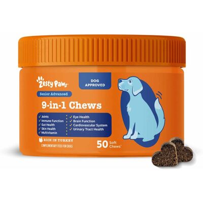 Zesty Paws Senior Advanced 9-in-1 Chews Kalkoen - 50 Kauwtabletten Zesty Paws Senior Advanced 9-in-1 Chews Kalkoen - 50 Kauwtabletten