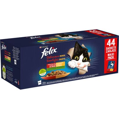 44x 85g Felix "Dubbel lekker - Zo goed als het eruit ziet" verschillende smaken van het land nat kattenvoer 44x 85g Felix "Dubbel lekker - Zo goed als het eruit ziet" verschillende smaken van het land nat kattenvoer