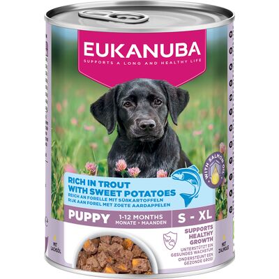 6x400g Eukanuba Puppy Rijk aan forel met zoete aardappel natvoer voor honden 6x400g Eukanuba Puppy Rijk aan forel met zoete aardappel natvoer voor honden