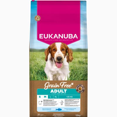 Eukanuba Grain Free Adult Small & Medium met Zeevis - 12 kg Eukanuba Grain Free Adult Small & Medium met Zeevis - 12 kg