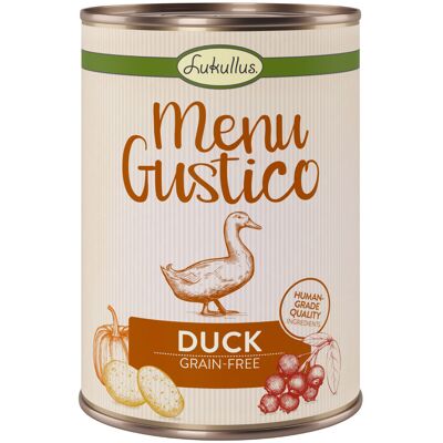 6x400g Menu Gustico Eend met Wortel, Cranberry's en Rozemarijn Lukullus Hondenvoer 6x400g Menu Gustico Eend met Wortel, Cranberry's en Rozemarijn Lukullus Hondenvoer