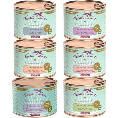 12x200g Graanvrij Mix, 6 Soorten Terra Canis Hondenvoer 12x200g Graanvrij Mix, 6 Soorten Terra Canis Hondenvoer
