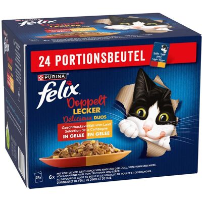 3 + 1 gratis! Felix natvoer voor katten - Vlees selectie (96 x 85 g) 3 + 1 gratis! Felix natvoer voor katten - Vlees selectie (96 x 85 g)