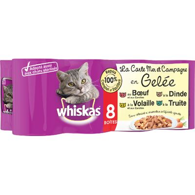 Zee en Land in Gelei Whiskas La Carte 8x390g Natvoer Katten Zee en Land in Gelei Whiskas La Carte 8x390g Natvoer Katten