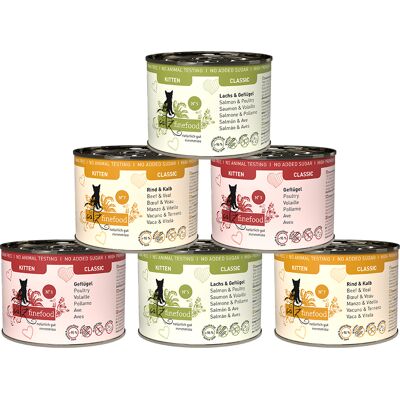 6x 200g catz finefood Kitten Mix (3 Soorten) Kattenvoer nat 6x 200g catz finefood Kitten Mix (3 Soorten) Kattenvoer nat