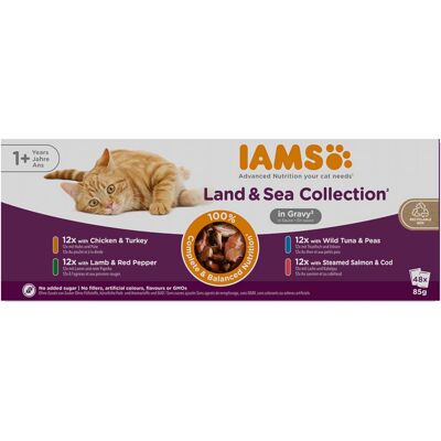 48x85g Land & Sea Mix in Saus IAMS Delights Kattenvoer 48x85g Land & Sea Mix in Saus IAMS Delights Kattenvoer