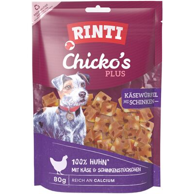12x80g RINTI Chicko Plus Kaas & Ham Blokjes Hond 12x80g RINTI Chicko Plus Kaas & Ham Blokjes Hond