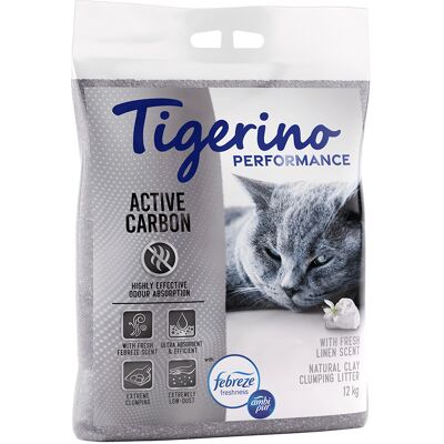 12kg Tigerino Performance Active Carbon Febreze/Ambi Pur Freshness geur van Fris Wasgoed Kattenbakvulling 12kg Tigerino Performance Active Carbon Febreze/Ambi Pur Freshness geur van Fris Wasgoed Kattenbakvulling