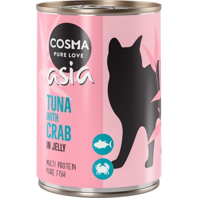 6x400g Tonijn met Krab Thai/Asia in Gelei Cosma Kattenvoer 6x400g Tonijn met Krab Thai/Asia in Gelei Cosma Kattenvoer