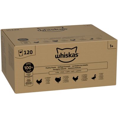 120 x 85g Whiskas Adult zakjes gevogelte selectie in gelei nat kattenvoer 120 x 85g Whiskas Adult zakjes gevogelte selectie in gelei nat kattenvoer
