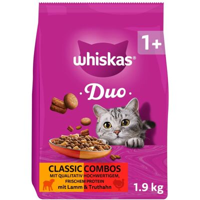 Voordeelpakket: 3x 1,9kg Whiskas 1+ Duo Classic Combos Lamb & Kalkoen droogvoer voor katten Voordeelpakket: 3x 1,9kg Whiskas 1+ Duo Classic Combos Lamb & Kalkoen droogvoer voor katten
