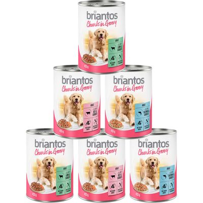 Voordeelpakket Briantos Chunks in Gravy 24 x 415 g - Mixed (Rundvlees, zalm en lamsvlees) Voordeelpakket Briantos Chunks in Gravy 24 x 415 g - Mixed (Rundvlees, zalm en lamsvlees)