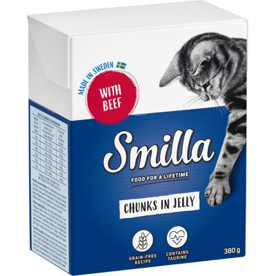 Smilla Hapjes in Saus 24 x 370 en Smilla Hapjes in Gelei 24 x 380 g Kattenvoer - Rund in Gelei Smilla Hapjes in Saus 24 x 370 en Smilla Hapjes in Gelei 24 x 380 g Kattenvoer - Rund in Gelei