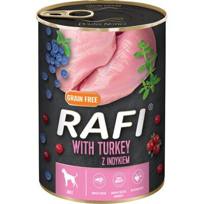 24x400g RAFI Adult met kalkoen, bosbes en veenbes hondenvoer nat 24x400g RAFI Adult met kalkoen, bosbes en veenbes hondenvoer nat