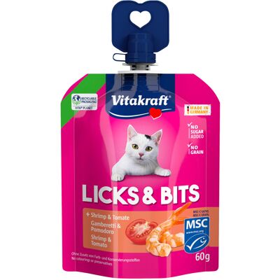 Voordeelpakket: 32x,60g Vitakraft Licks & Bits Shrimp & Tomaat kattensnacks Voordeelpakket: 32x,60g Vitakraft Licks & Bits Shrimp & Tomaat kattensnacks