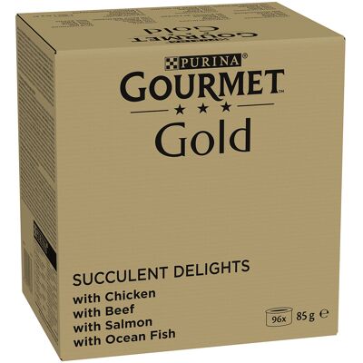 96 x 85 g Kip, Zeevis, Rund, Zalm Gourmet Gold Kattenvoer 96 x 85 g Kip, Zeevis, Rund, Zalm Gourmet Gold Kattenvoer