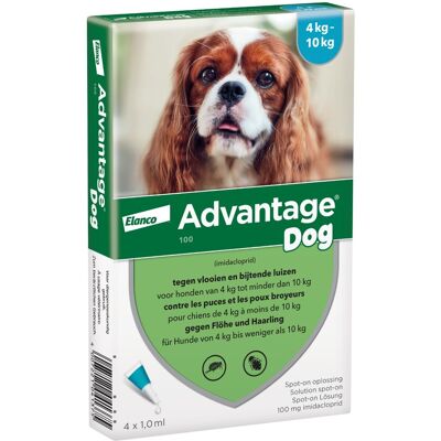4 Pipetten Advantage 100 voor honden van 4-10kg - BE 4 Pipetten Advantage 100 voor honden van 4-10kg - BE