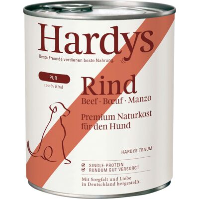 6x 800g Hardys Pure Rund natvoer voor honden 6x 800g Hardys Pure Rund natvoer voor honden