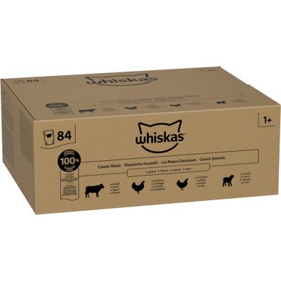 84x85g Whiskas 1+ Adult Zakjes Klassieke Gerechten in Saus Natvoer voor Katten 84x85g Whiskas 1+ Adult Zakjes Klassieke Gerechten in Saus Natvoer voor Katten