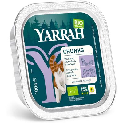 Yarrah Bio Chunks 16 x 100 g - Bio kip en bio kalkoen met bio aloë vera. Yarrah Bio Chunks 16 x 100 g - Bio kip en bio kalkoen met bio aloë vera.
