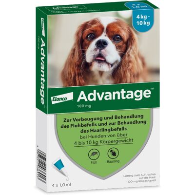 4 Pipetten Advantage 100 voor honden van 4-10kg - NL 4 Pipetten Advantage 100 voor honden van 4-10kg - NL