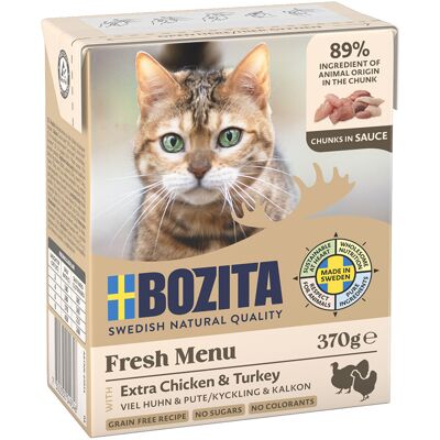 24x370g stukjes in Saus met Kip & Kalkoen Bozita Kattenvoer 24x370g stukjes in Saus met Kip & Kalkoen Bozita Kattenvoer