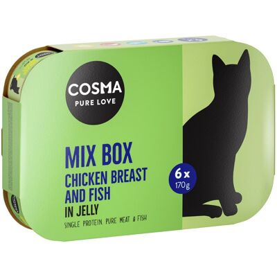 24x170g Mix in Gelei (4 Smaken) Cosma Original Kattenvoer 24x170g Mix in Gelei (4 Smaken) Cosma Original Kattenvoer