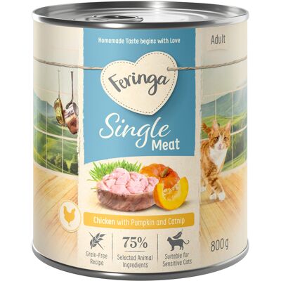 Feringa Single Meat Menu 6 x 800 g - Kip met pompoen & kattenmunt Feringa Single Meat Menu 6 x 800 g - Kip met pompoen & kattenmunt