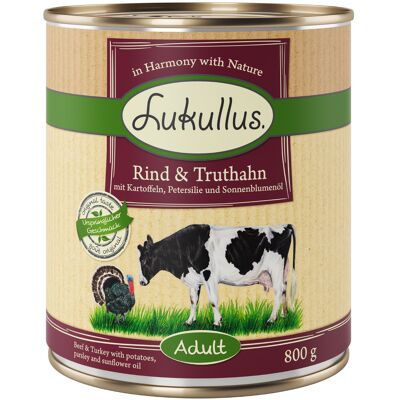 6x800g Adult Rund & Kalkoen Lukullus Natuurkost Graanvrij Hondenvoer nat 6x800g Adult Rund & Kalkoen Lukullus Natuurkost Graanvrij Hondenvoer nat
