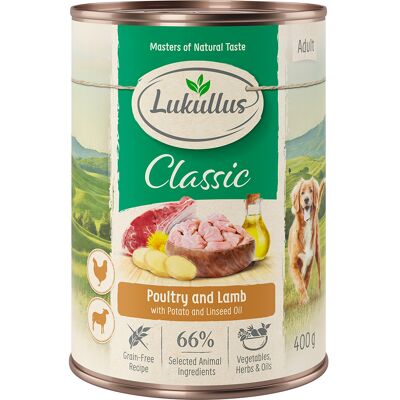 24x400g Combinatie V Gevogelte & Lam Lukullus Hondenvoer 24x400g Combinatie V Gevogelte & Lam Lukullus Hondenvoer