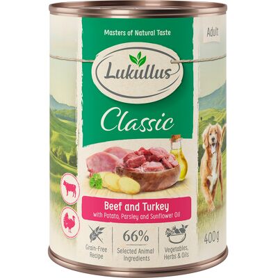 24x400g Adult Rund & Kalkoen Lukullus Hondenvoer 24x400g Adult Rund & Kalkoen Lukullus Hondenvoer