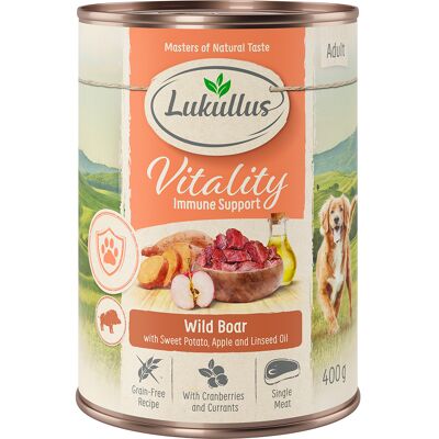 6x400g Vitality Ondersteunt het Immuunsysteem: Wild Zwijn (graanvrij) Wild Zwijn Lukullus Honden natvoer 6x400g Vitality Ondersteunt het Immuunsysteem: Wild Zwijn (graanvrij) Wild Zwijn Lukullus Honden natvoer