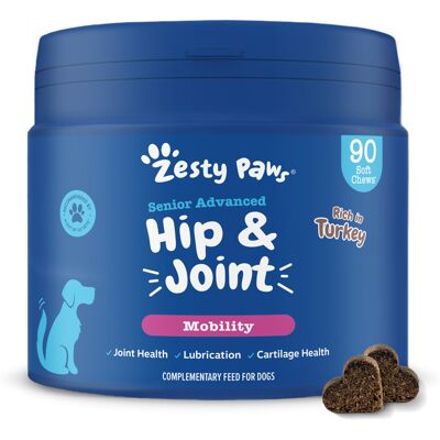 Zesty Paws Senior Hip & Joint Chews Turkije - 90 kauwtabletten hond Zesty Paws Senior Hip & Joint Chews Turkije - 90 kauwtabletten hond