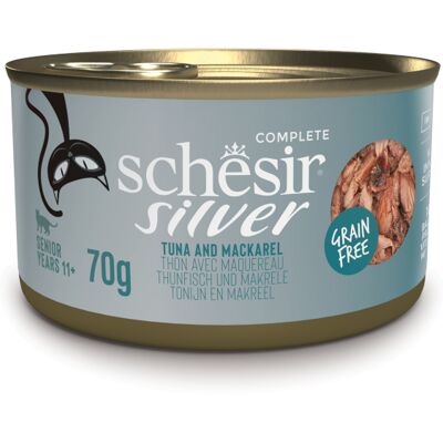 12x70g Schesir Silver Senior Tonijn Makreel natvoer voor katten 12x70g Schesir Silver Senior Tonijn Makreel natvoer voor katten