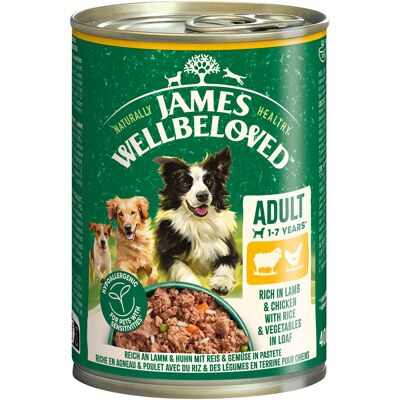 6x400g James Wellbeloved Adult Hond Hypoallergeen Lam en Kip in paté natvoer voor honden 6x400g James Wellbeloved Adult Hond Hypoallergeen Lam en Kip in paté natvoer voor honden