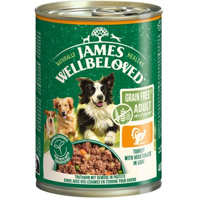 6x400g James Wellbeloved Adult Hond Graanvrij Hypoallergeen Kalkoen in Paté Nat Hondenvoer 6x400g James Wellbeloved Adult Hond Graanvrij Hypoallergeen Kalkoen in Paté Nat Hondenvoer