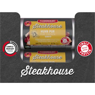 12x 500g Fleischeslust Steakhouse Sensitive puur kip natvoer voor honden 12x 500g Fleischeslust Steakhouse Sensitive puur kip natvoer voor honden