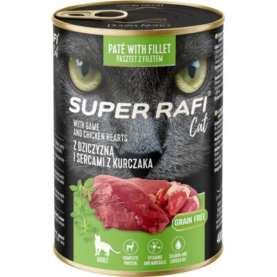 12x400g Rafi Cat Super Wild en Kippenhartjes natvoer voor katten 12x400g Rafi Cat Super Wild en Kippenhartjes natvoer voor katten