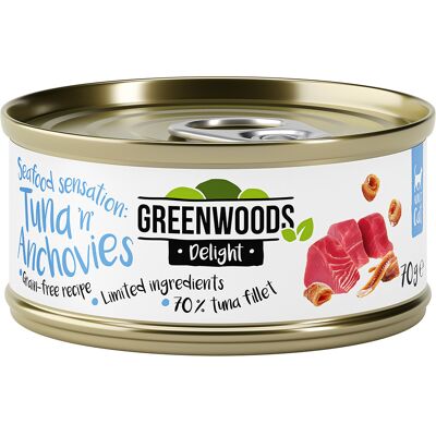 Greenwoods Delight Tonijnfilet met Ansjovis 24 x 70 g Greenwoods Delight Tonijnfilet met Ansjovis 24 x 70 g