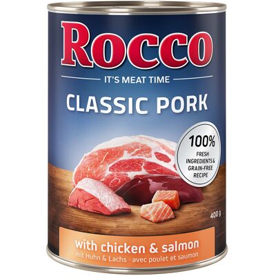 Voordeelpakket: Rocco Classic Pork 12 x 400g Hondenvoer Kip & Zalm Voordeelpakket: Rocco Classic Pork 12 x 400g Hondenvoer Kip & Zalm