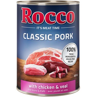 Voordeelpakket: Rocco Classic Pork 12 x 400g Hondenvoer Kip & Kalf Voordeelpakket: Rocco Classic Pork 12 x 400g Hondenvoer Kip & Kalf