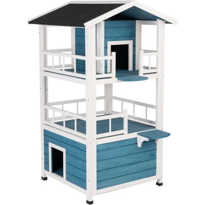 zooplus Exclusive Kattenhuis Penthouse, L 72 x B 72 x H 124 cm, blauw / wit zooplus Exclusive Kattenhuis Penthouse, L 72 x B 72 x H 124 cm, blauw / wit