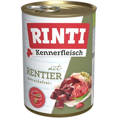 12 x 400 g RINTI Kennerfleisch Rendier Natvoer Hond 12 x 400 g RINTI Kennerfleisch Rendier Natvoer Hond