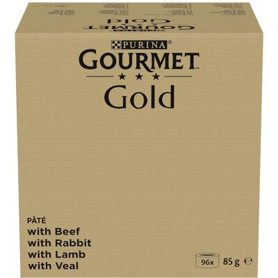 96x85g Gold Mousse: Rund, Konijn, Lam, Kalfsvlees Gourmet Kattenvoer 96x85g Gold Mousse: Rund, Konijn, Lam, Kalfsvlees Gourmet Kattenvoer