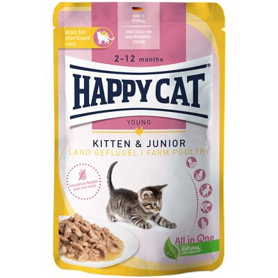 Voordeelpakket Happy Cat Pouch Meat in Sauce 24 x 85 g - Land-Geflügel (Kip) Kitten Voordeelpakket Happy Cat Pouch Meat in Sauce 24 x 85 g - Land-Geflügel (Kip) Kitten