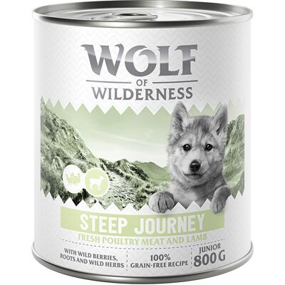 Wolf of Wilderness Junior “Expedition” 6 x 800 g - Steep Journey - Gevogelte met lam Wolf of Wilderness Junior “Expedition” 6 x 800 g - Steep Journey - Gevogelte met lam
